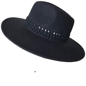 ALLSAINTS Women's Ainsley Braided Fedora 100% Wool Black OSFM~ NWT *Minor Speck*